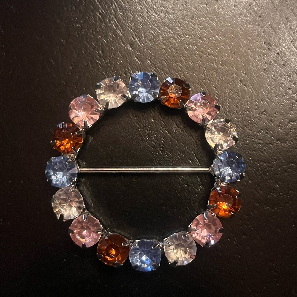 Vintage 90s Multicolor Rhinestone Scarf Slide or T-shirt Ring